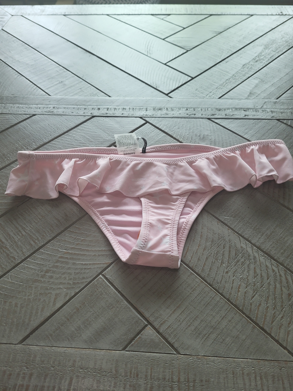 Wildfox Light Pink Ruffle Bikini Bottom Allover Graphic Stars + Logo